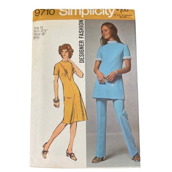 70s Simplicity 9710 Sewing Pattern Size 10 Misses Dress Tunic Pant Vintage UNCUT - Picture 1 of 6